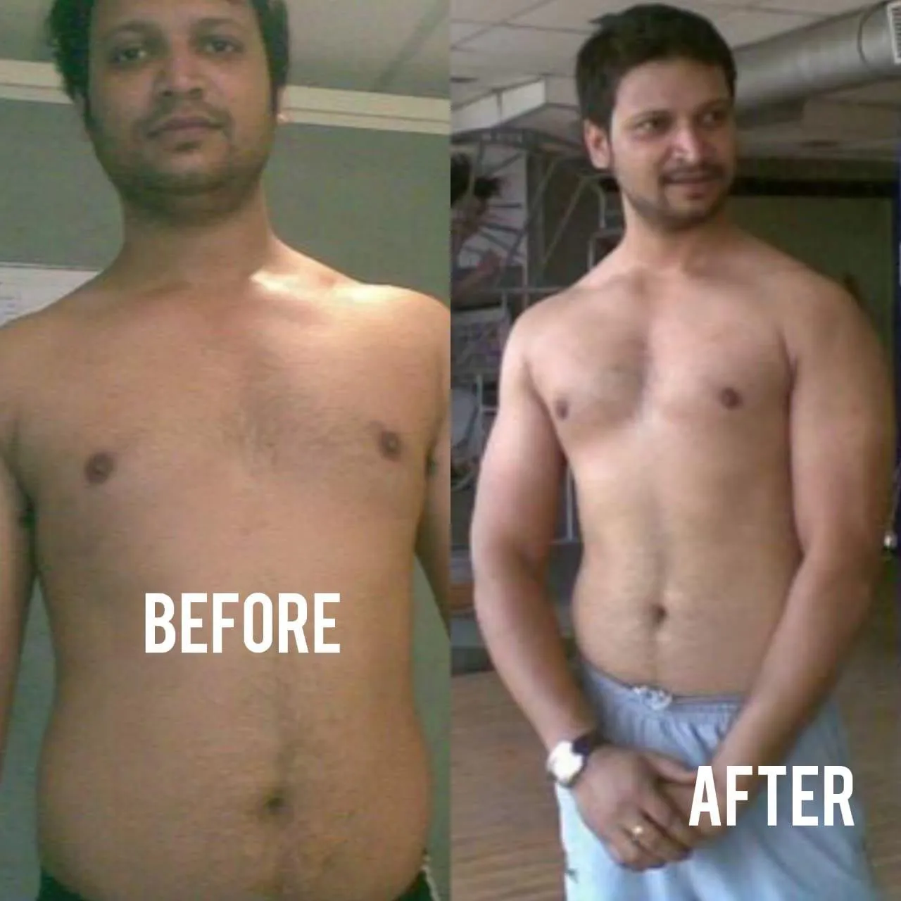 Bhaskar Bhattacharya before-and-after weight loss transformation at Power Fitness Club.